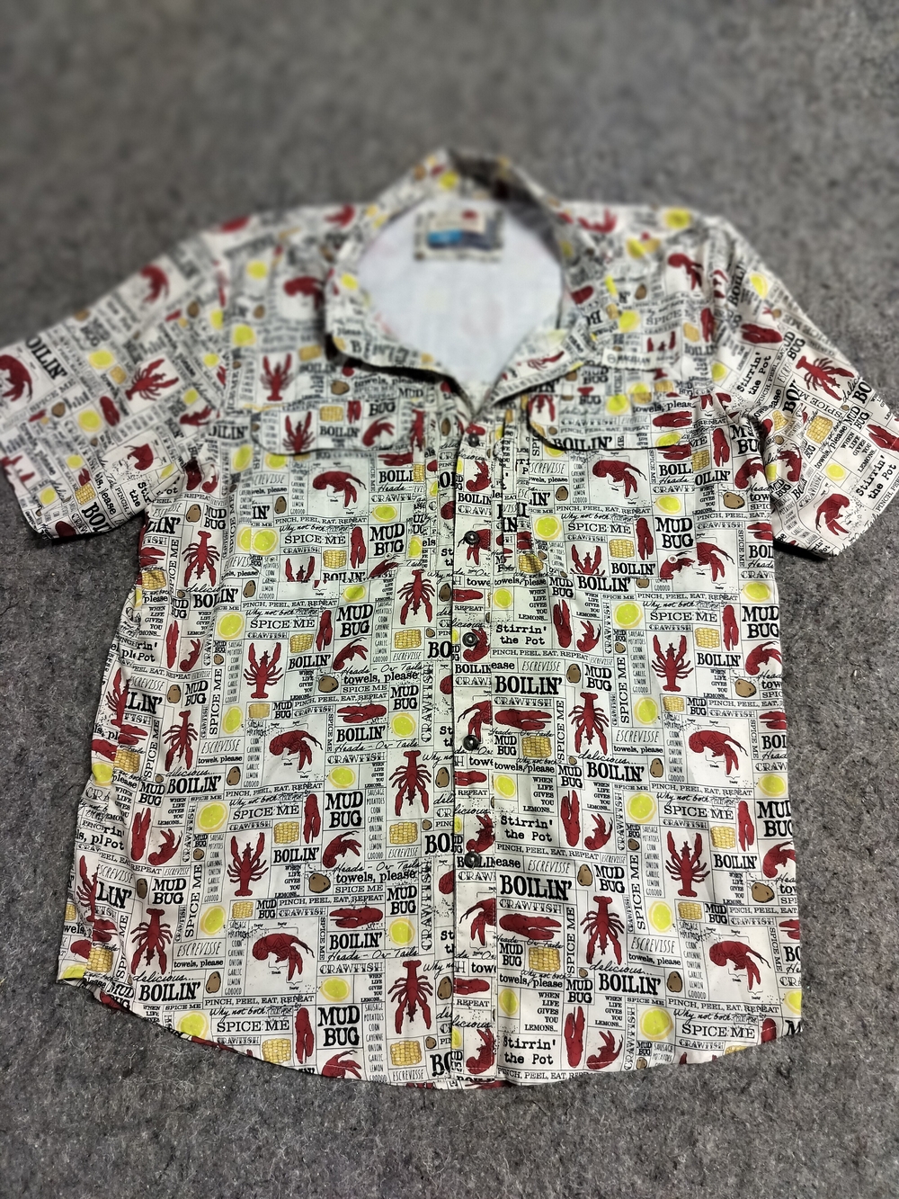 Magellan Mens Lobster Boil Fishing Shirt Short Sleeve Button Up White Large
